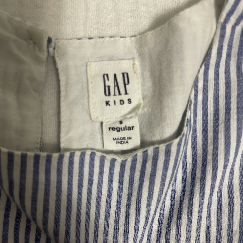 GAP Blue and White Striped Dress with Navy Embroidery